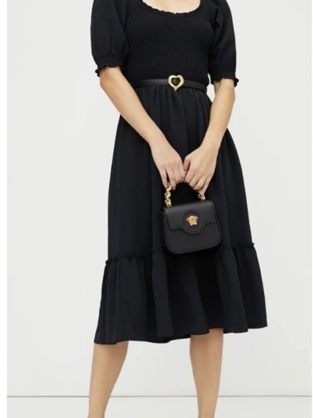 NEW WITH TAGS Hill House Luisa Crepe Black Puff-Sleeve Midi Dress